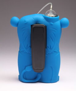 Medtronic 640G pump wearing blue Lenny silicone skin
